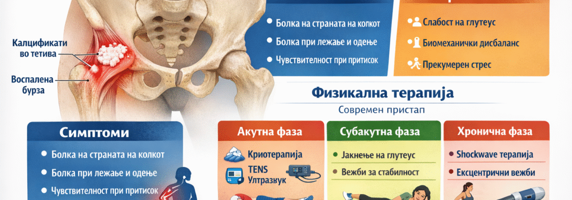 Трохантерен бурзитис со калцификати – симптоми, причини и физикална терапија