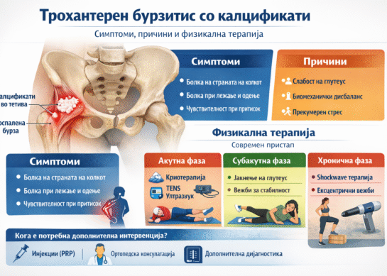 Трохантерен бурзитис со калцификати – симптоми, причини и физикална терапија