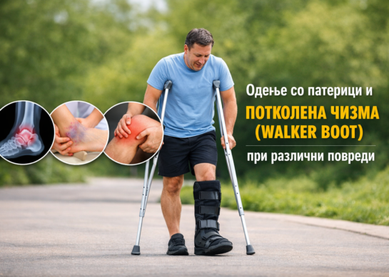 Одење со патерици и потколена чизма (Walker Boot) при различни повреди