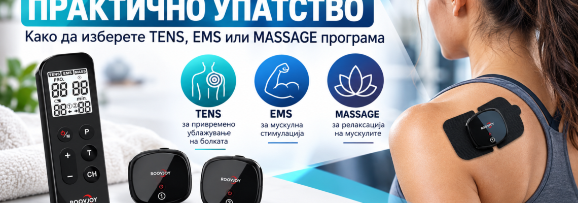 ROOVJOY M101A-UK1: Како да ја изберете вистинската TENS, EMS или MASSAGE програма?