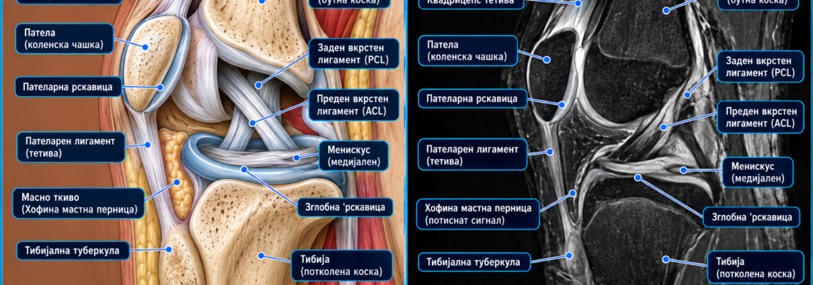 Колено – анатомија, МР и РТГ снимки: Водич за пациенти и физиотерапевти